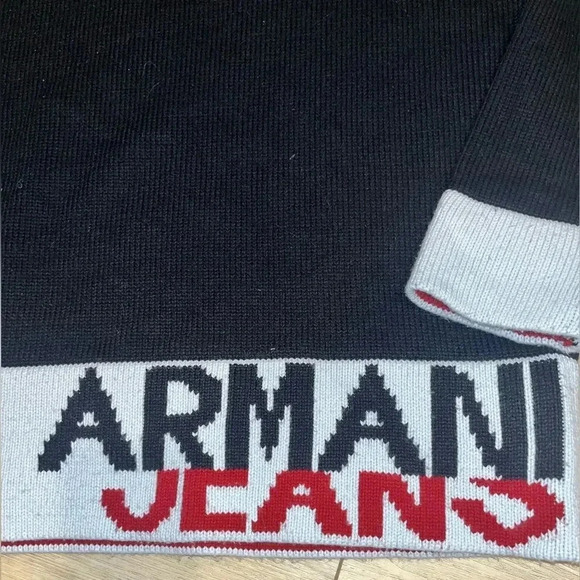 Armani Oversized Navy Colorblock Logo Sweater Made in Italy XL - Picture 3 of 11